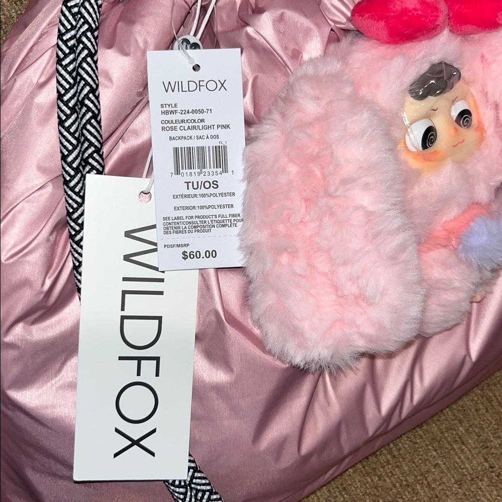 Wildfox Rose/Light Pink Backpack With Rope Straps - Picture 2 of 13